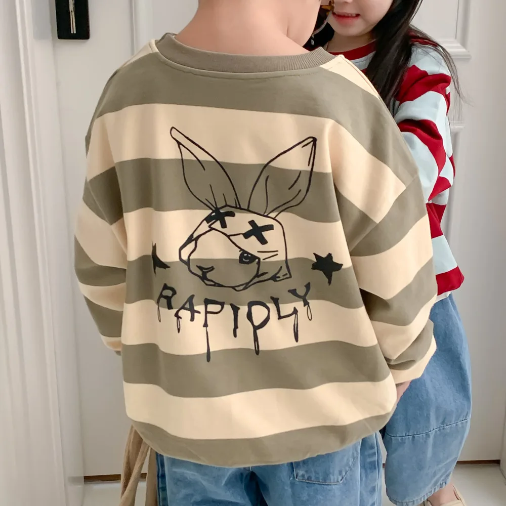 Пролетни детски блузи на райета с анимационни принтом, детски ежедневни памучни пуловери Изображение 5