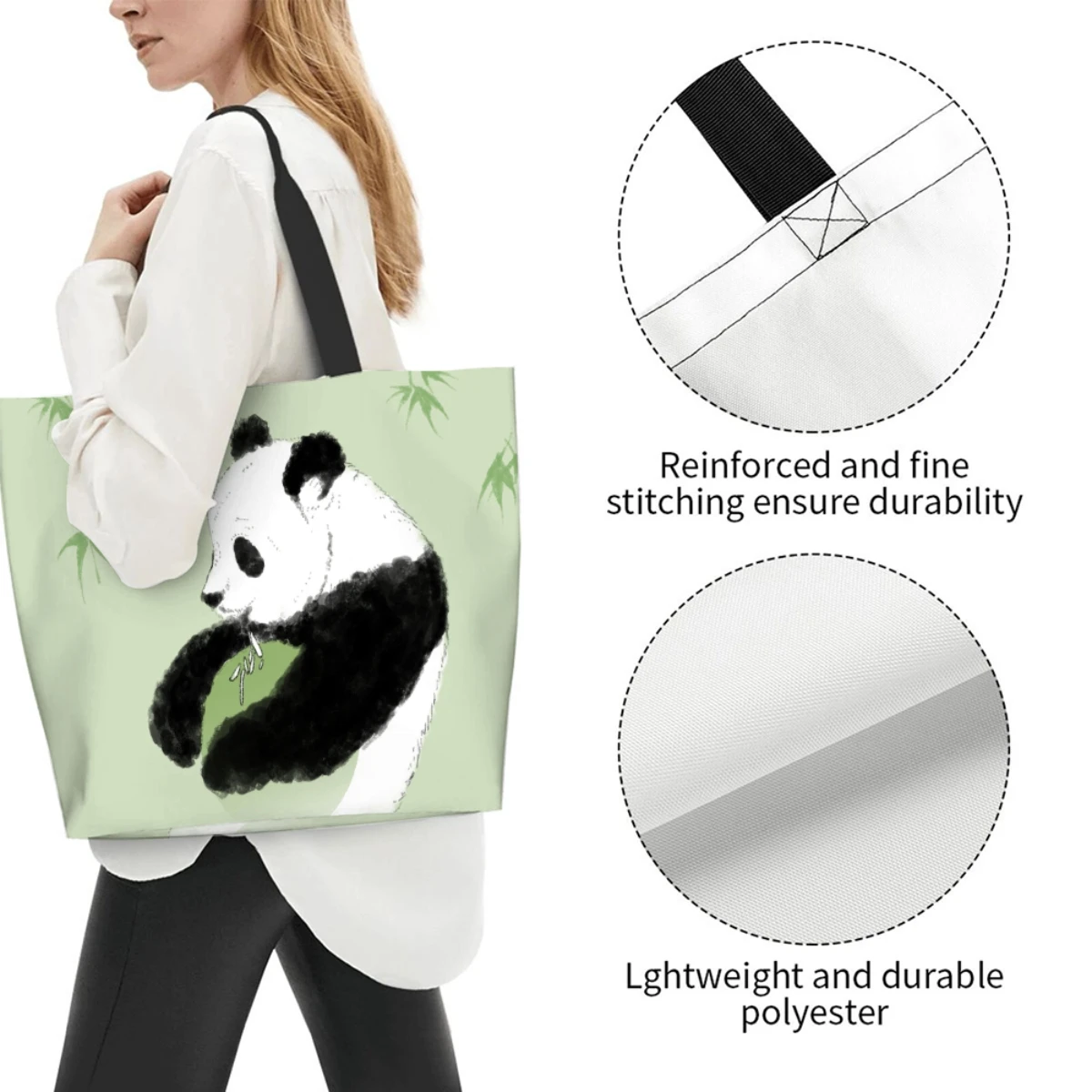 Чанта през рамо с принтом Панди, Множество сгъваема чанта за пазаруване, висококачествена водоустойчива чанта с голям размер Изображение 4