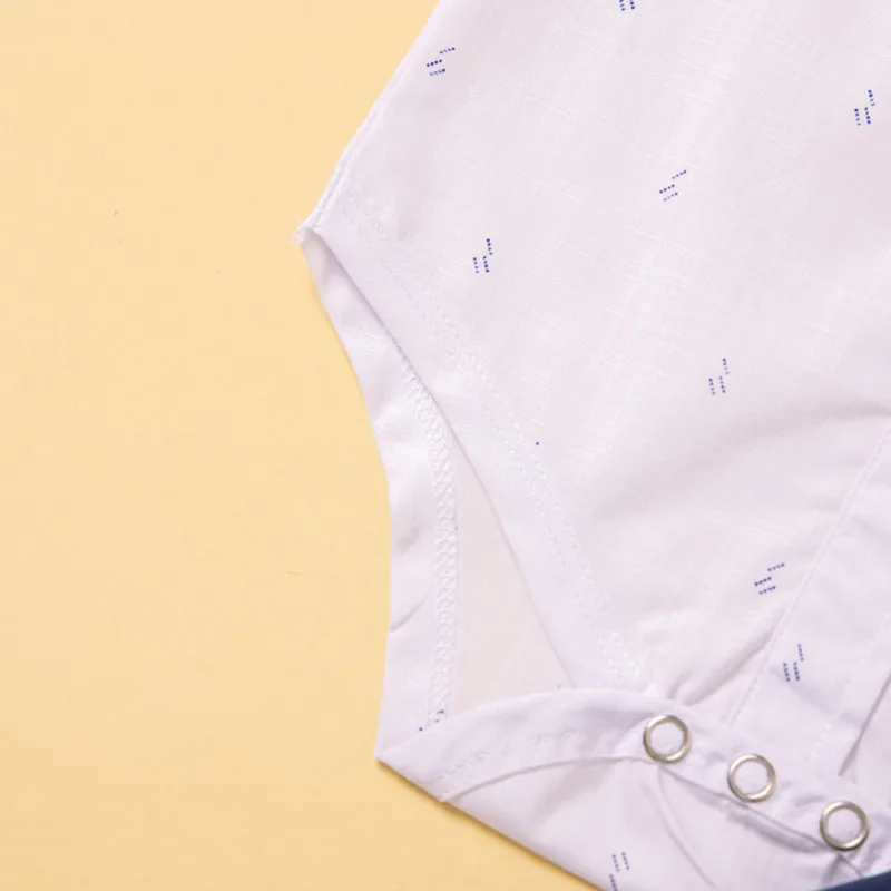 Облекло за господа за новородени момчета, летен гащеризон 2023 година копчета с къс ръкав, папийонка и ежедневни панталони на подтяжках Изображение 4