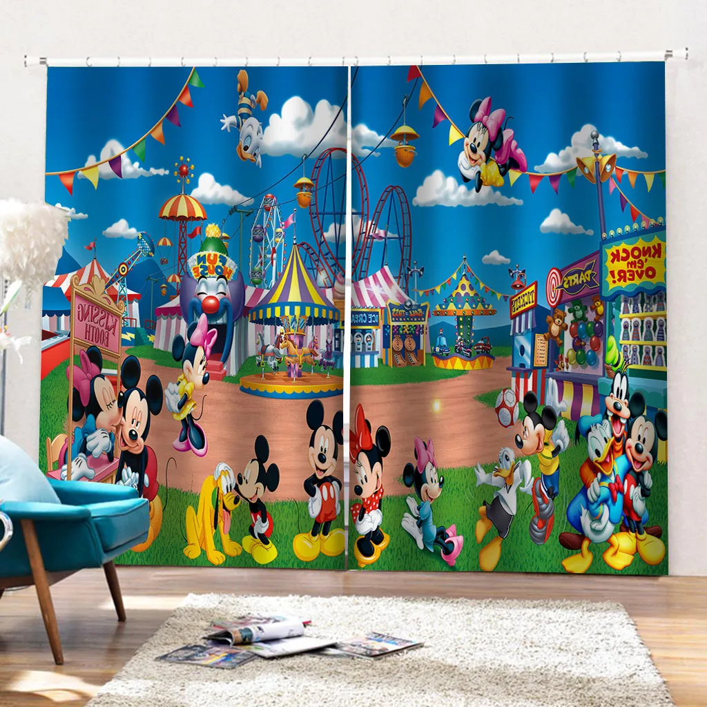 Завеса от 2 Панели Disney С Мики И Мини Маус, Термоизолированная, Затемняющая Светлина, Принудителна Детска Стая За Момичета, Затемняющая Прозорци, Покривка Изображение 3