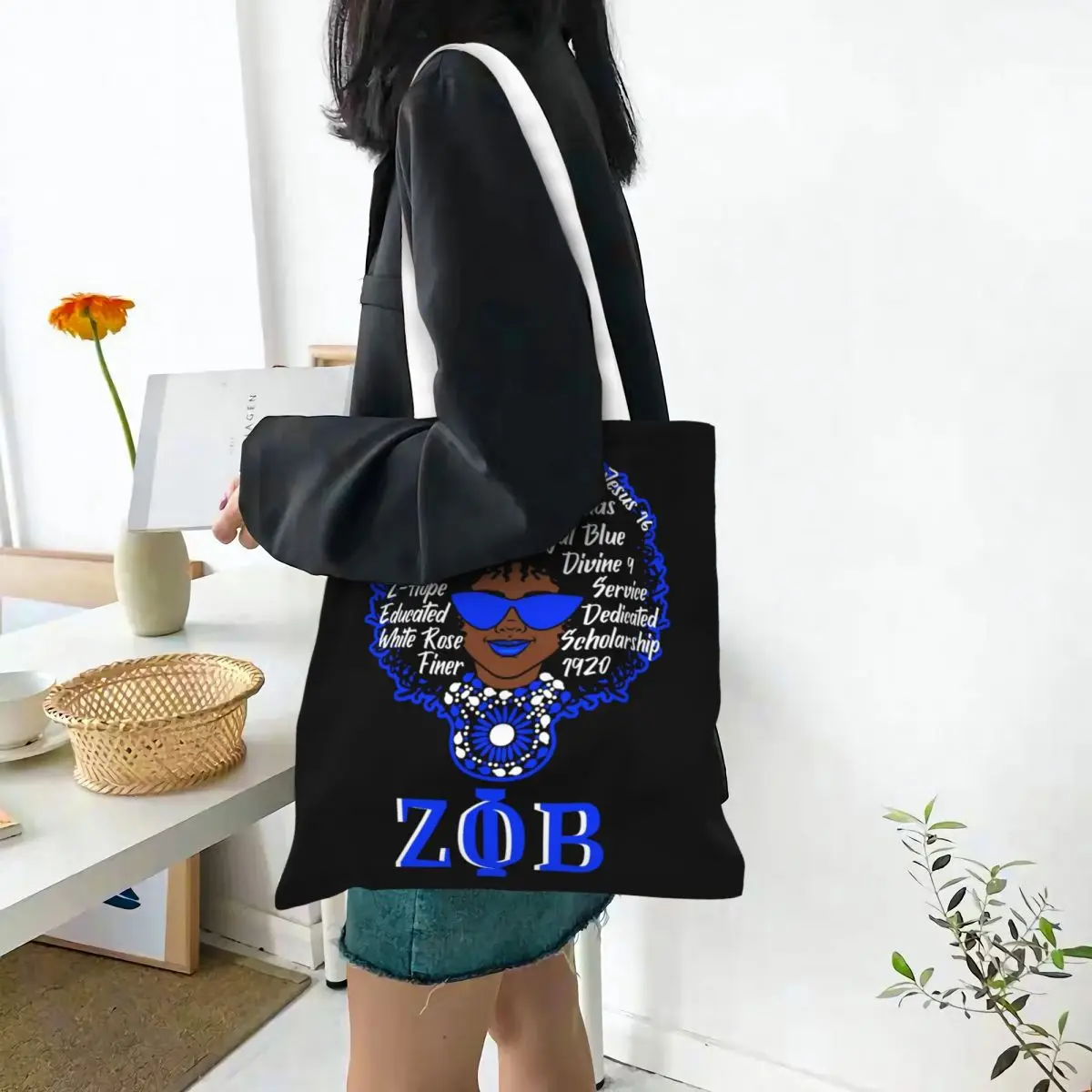 Множество дамски чанта за пазаруване Zeta Дамски холщовая чанта през рамо Преносима Phi Beta женски клуб ZOB Чанти за пазаруване Изображение 4